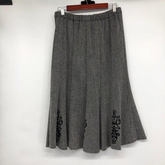 Tanjay Heathered Grey Embroidered Flared Midi Skirt size 10 - Picture 2 of 14